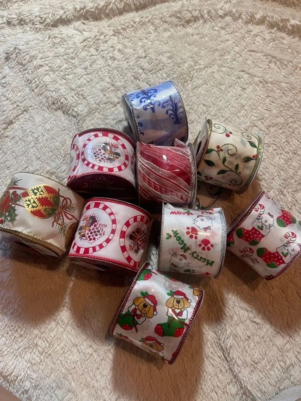 Holiday Christmas Decorative Ribbon Bundle - Red, White, Green, Gold